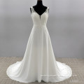 Spaghetti Strap A line Wedding Dresses Lace Applique bride Dress with Long Train